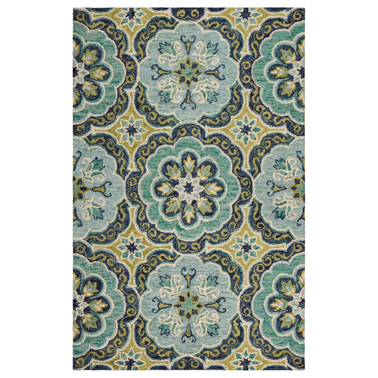 Laddha Home Designs 5&#x27; x 7.75&#x27; Green and Blue Floral Rectangular Area Throw Rug